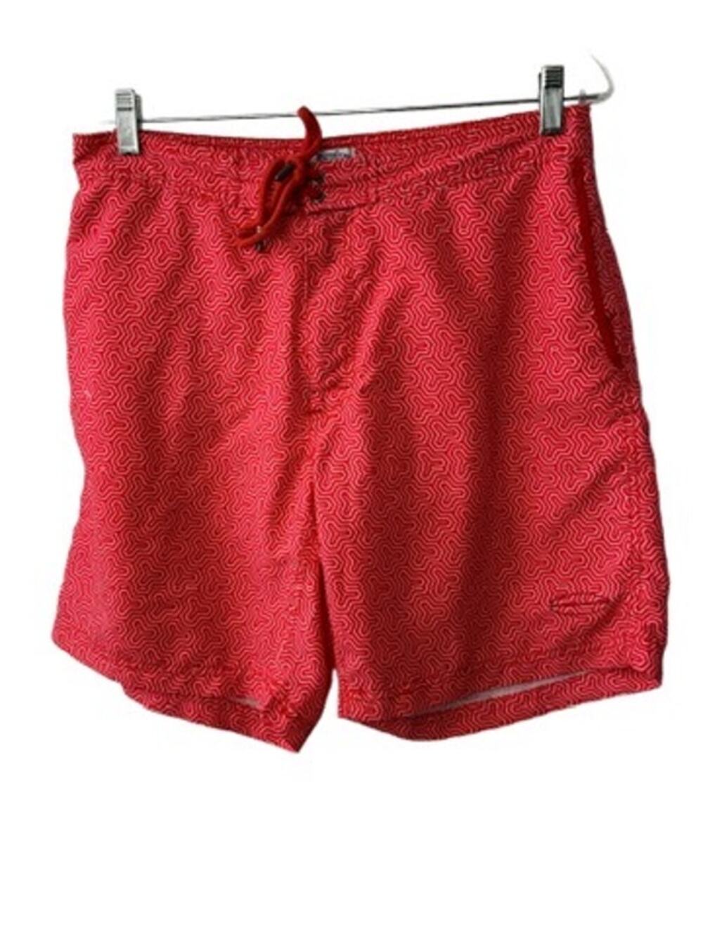 Beach Bros. Red & White Print Lined Swim Trunks Men's Size Large